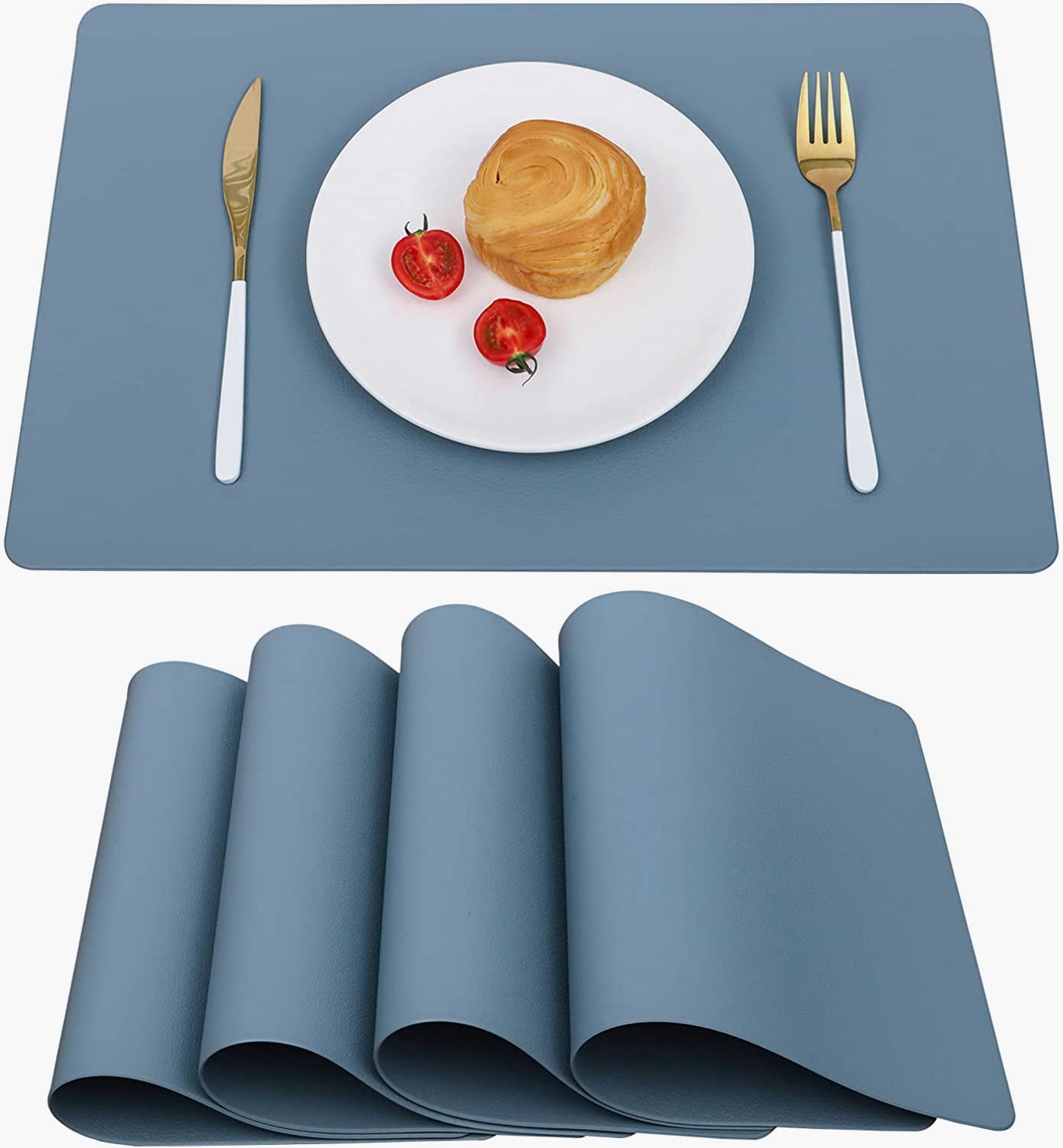 Vinjiasin Blue Placemats Set Of 4 For Dining Table Waterproof Wipeable Leather Placemat Heat Resistant Durable Kitchen Table Mat