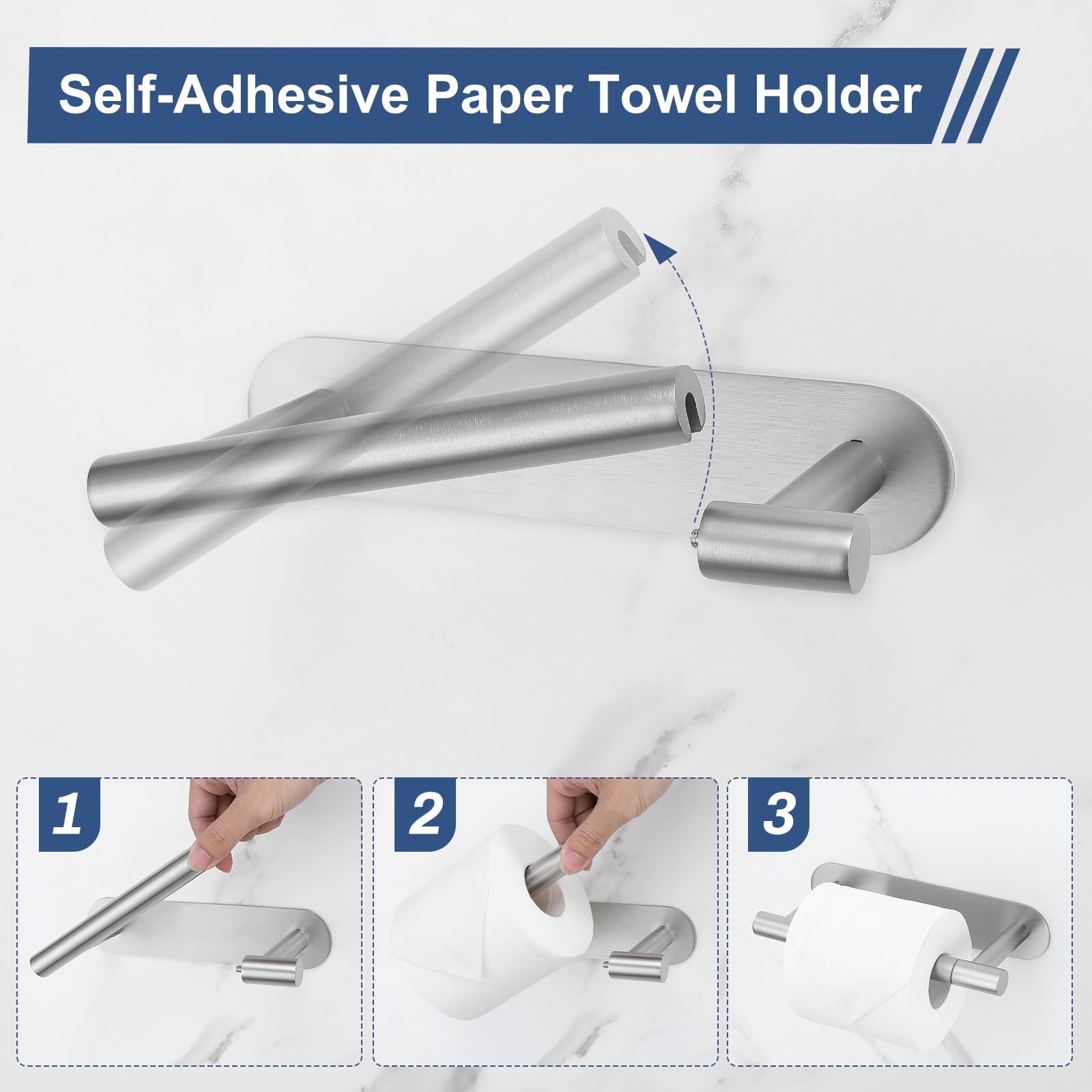 Self Adhesive Toilet Paper Holder, Sus304 Stainless Steel Brushed Nickel Toilet Roll Holder, Double Base Paper Towel Holder Wall