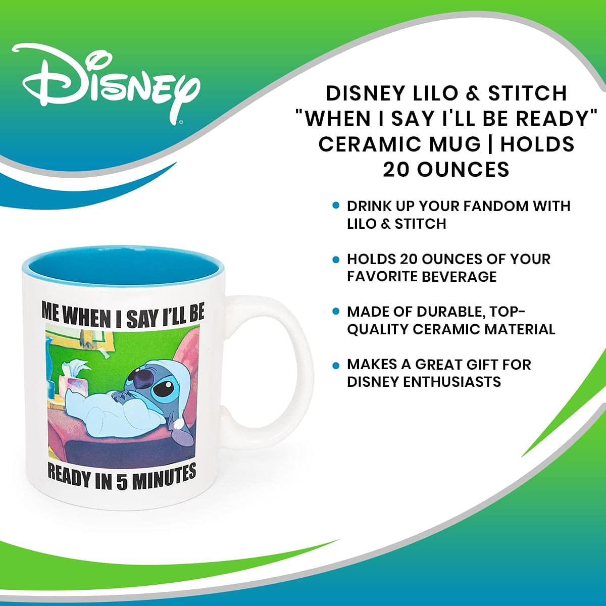 Disney Lilo & Stitch ''When I Say I'Ll Be Ready'' Ceramic Mug | Holds 20 Ounces