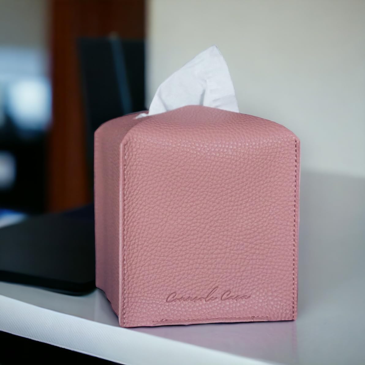 Connsole Casa Premium Pu Leather Tissue Box Holder - Elegant Hotel-Style Pink Tissue Box Cover For Enhanced D  Cor Of Home, Offi