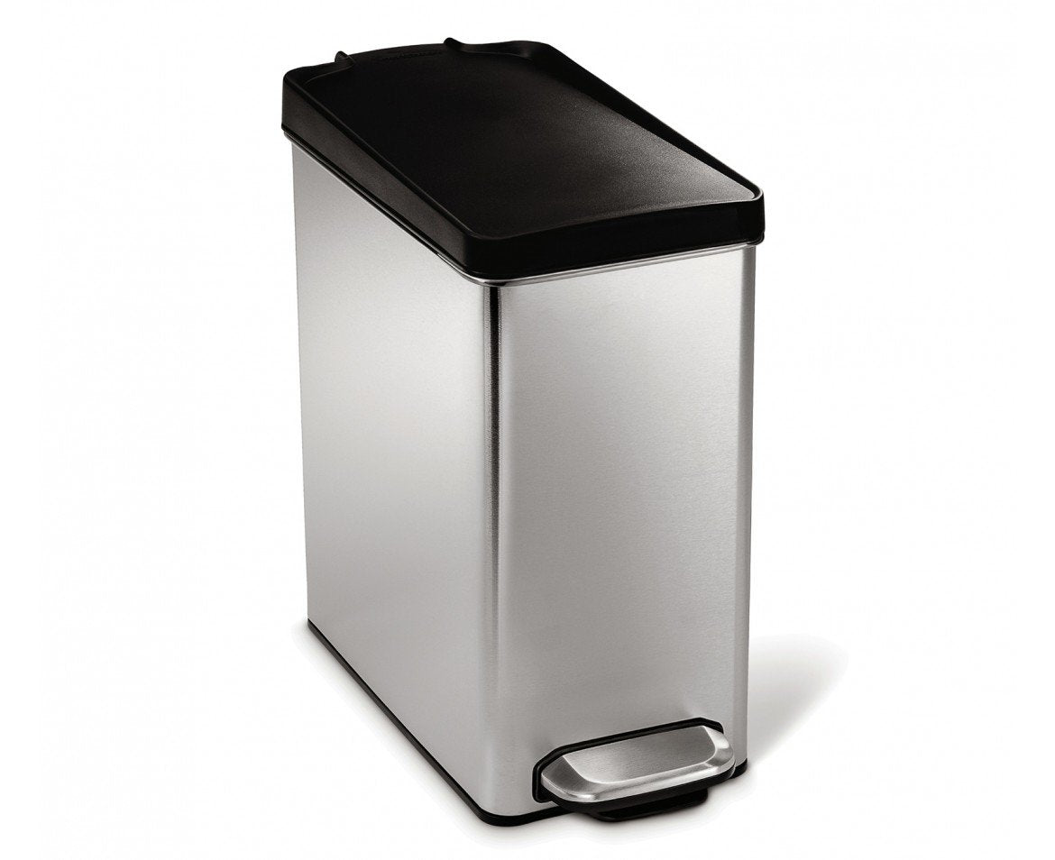 Simplehuman 10 Liter / 2.6 Gallon Bathroom Slim Profile Trash Can, Brushed Stainless Steel With Plastic Lid