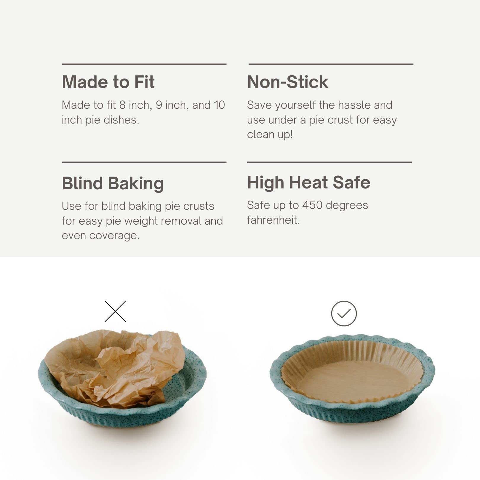 Bakebarn Parchment Paper For Pie Weights And Pans, Plastic Free Packaging, Pre Formed Fit 8,9,10 Inch Dish, Natural Unbleached F