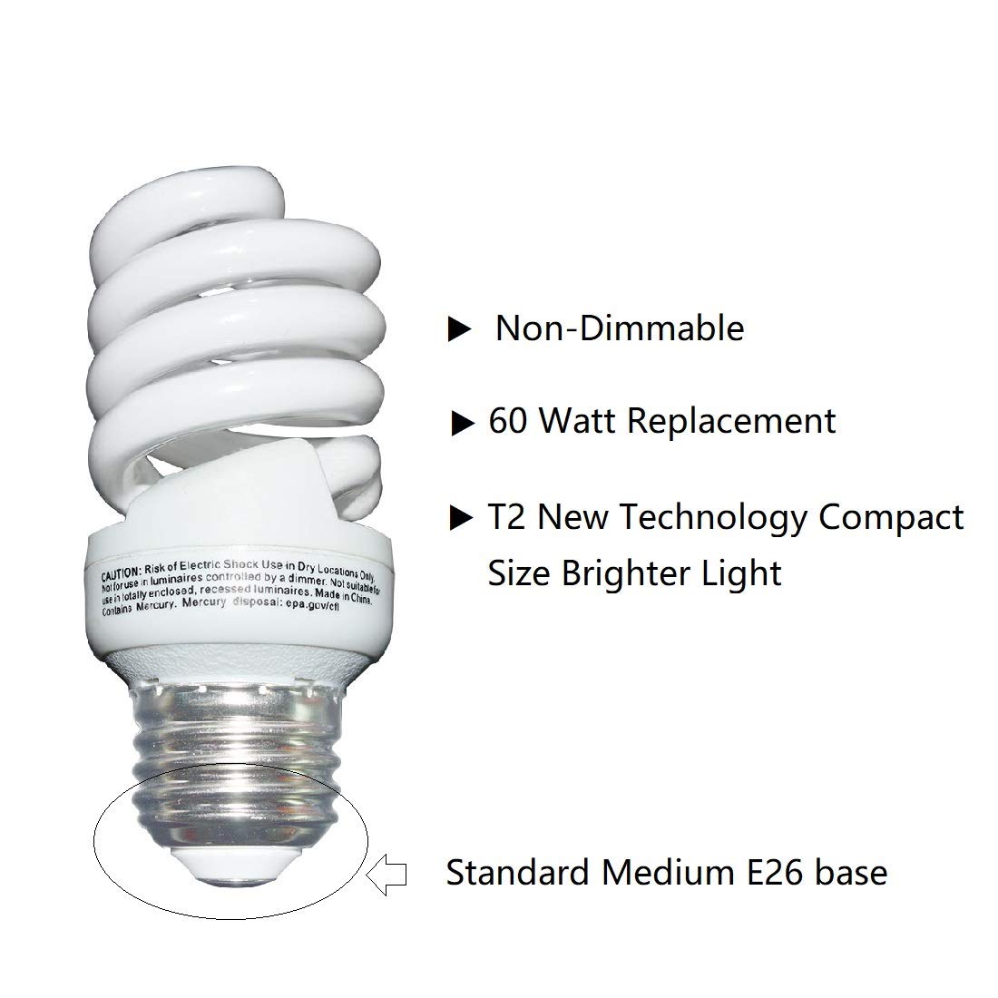UNITEDLUX 13W CFL Light Bulb, 60W Equivalent, Soft White 2700K, 1040LM, Medium Base, 2 Pack, Glass
