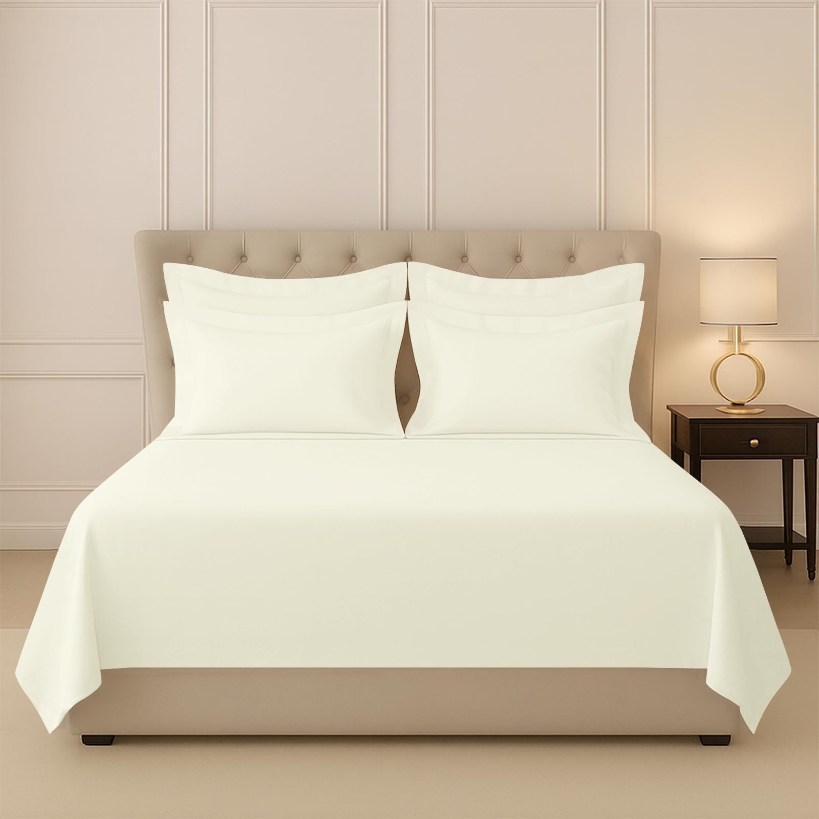 Pizuna 100% Cotton Bedsheet Super King Size Off White, 400 Thread Count Long Staple Combed Cotton Flat Bedsheets 108X108 Inches 