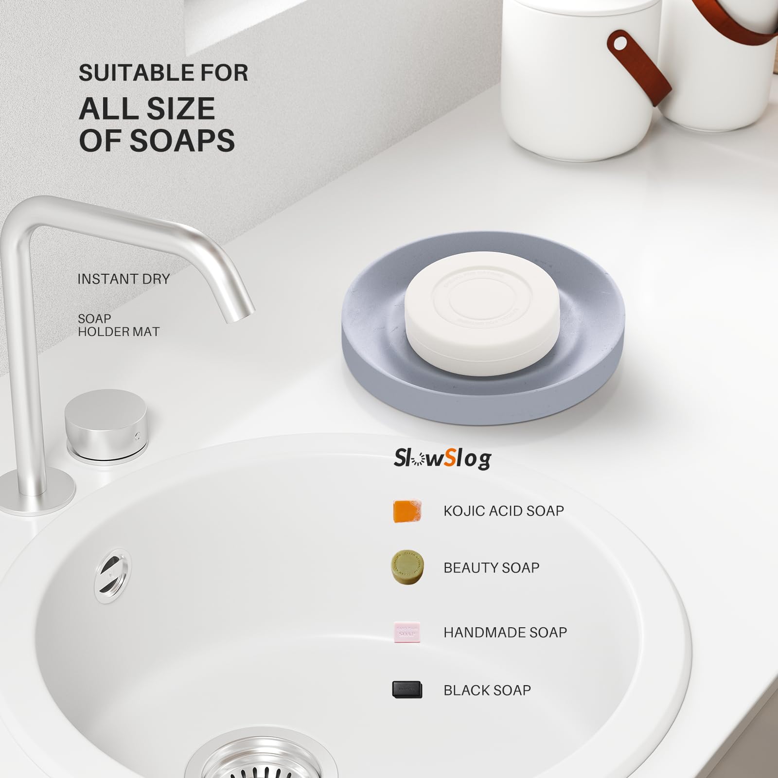 Slow Slog Diatomite Soap Dish, 2 Pack Water Absorbent Stone Soap Dish Holder, Quick Dry Diatomaceous Earth Soap Tray For Hand So