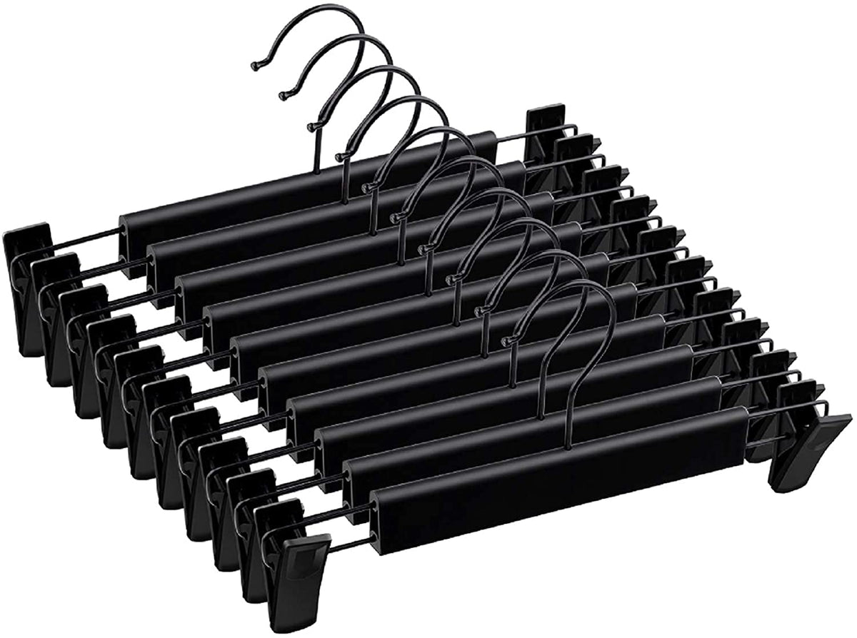 Lamitocs 10 Pack Pants Hangers With Adjustable Anti-Rust Clips For Pants, Skirts, Clothes Hangers Black