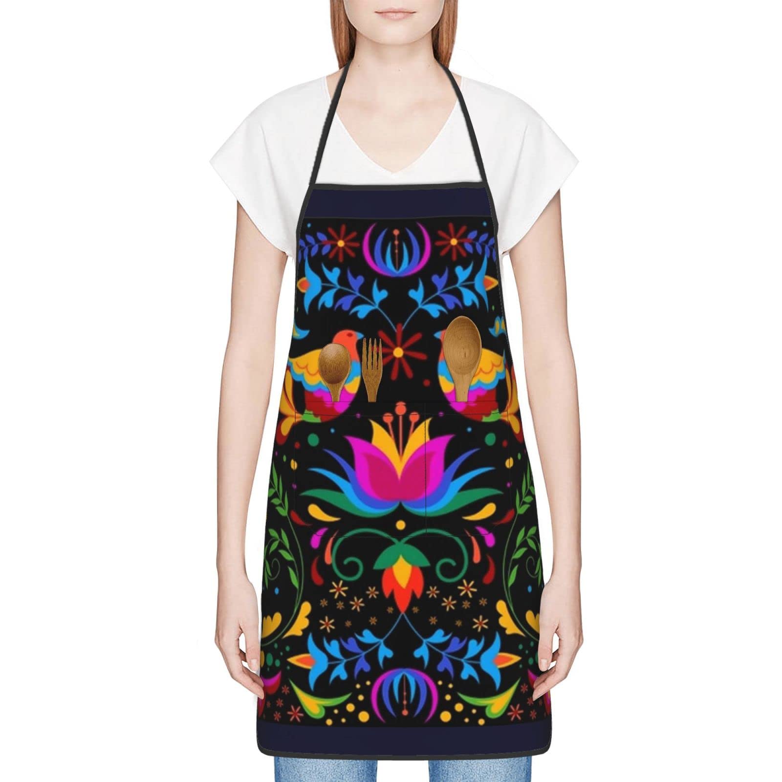 Senheol Mexican Cinco De Mayo Aprons, Kitchen Chef Waterproof Adjustable Apron For Bbq With Pockets, Mexican Dia De Los Muertos