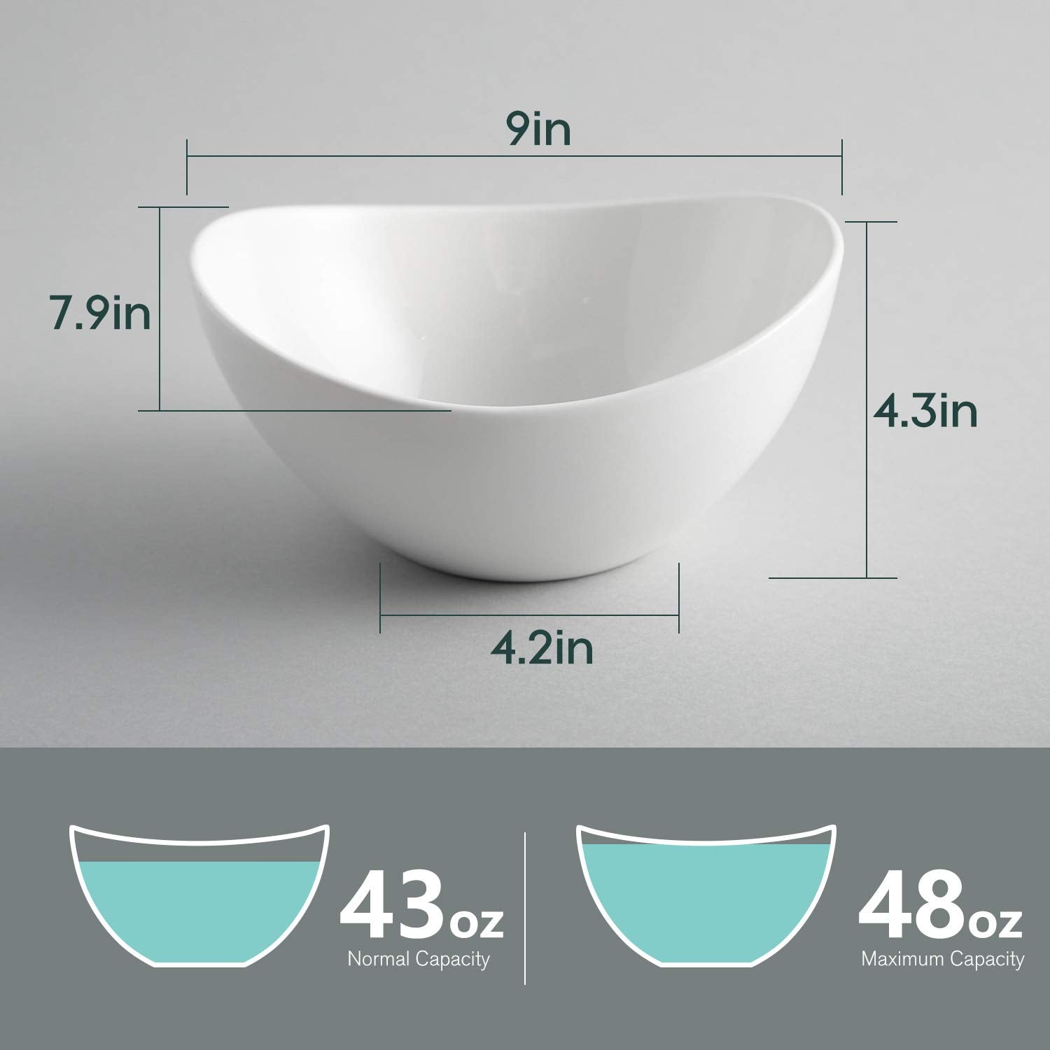 Samsle Porcelain Large Serving Bowl Set (9 Inch),48 Oz Big Salad Bowls, Large Serving Dishes For Entertaining, Party Dinner,Side
