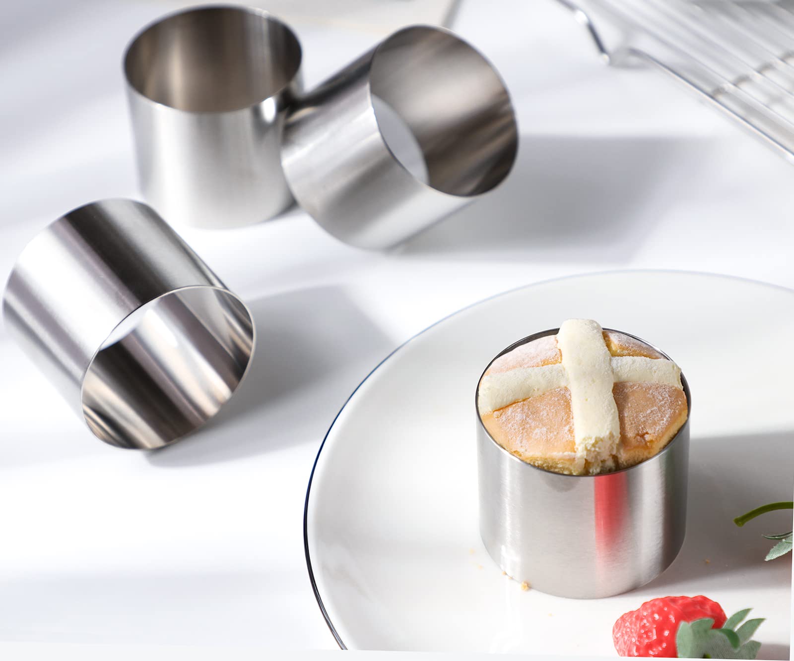 Cake Rings 6 Packs Stainless Steel Nonstick Tart Ring Round Ring Molds Mousse Dessert Rings Tart Molds For Baking (6 X 7.5Cm)