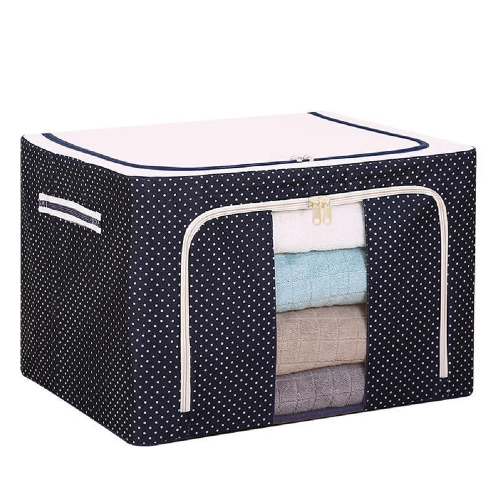 Kgeorix Large Foldable Clothes Storage Box 66L | NonWoven Wardrobe Organizer With Steel Frame, Zip Closure & Clear Window | Sto