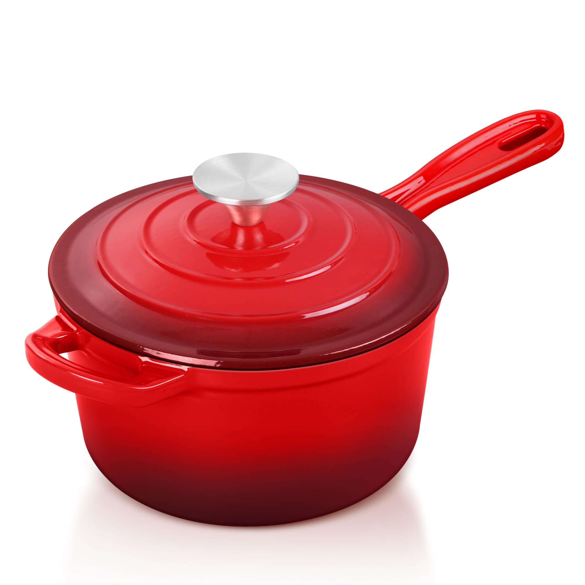 TeamFar 2QT Enameled Cast Iron Sauce Pan, Small Sauce Pot with Lid, Mini Dutch Oven Saucepan for Cooking/Simmering/Baking/Boilin