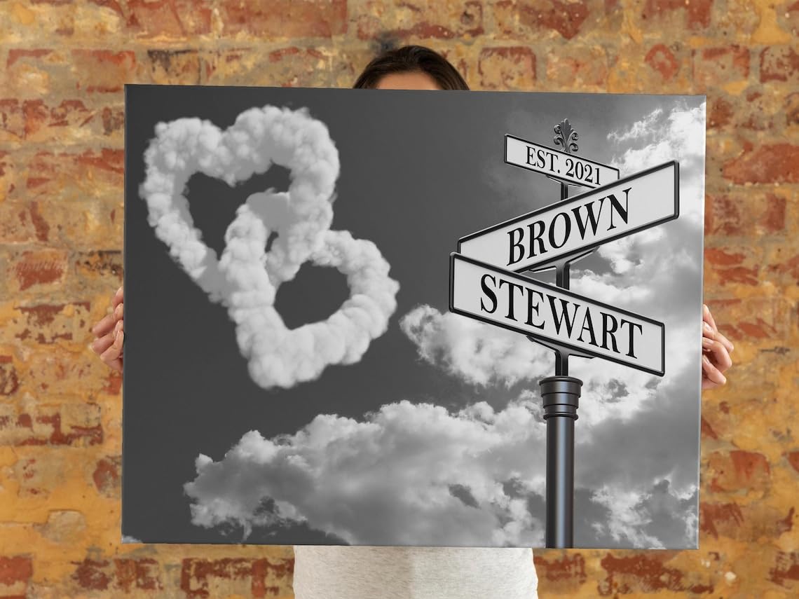 Personalized Wedding Name Street Sign Canvas Print, Custom Name Intersection Sign Canvas Poster Wall Art, Best Gift For Wedding,