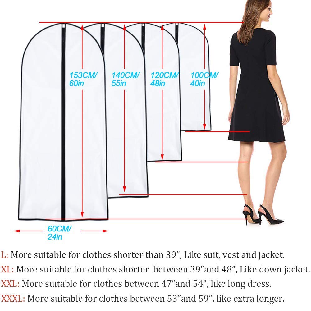 Garment Bag Cover 24'' x 48 '' (Set of 6) Suit Covers Protector for Coat  Jacket  Dresses Clothes Storage [Upgraded Version]