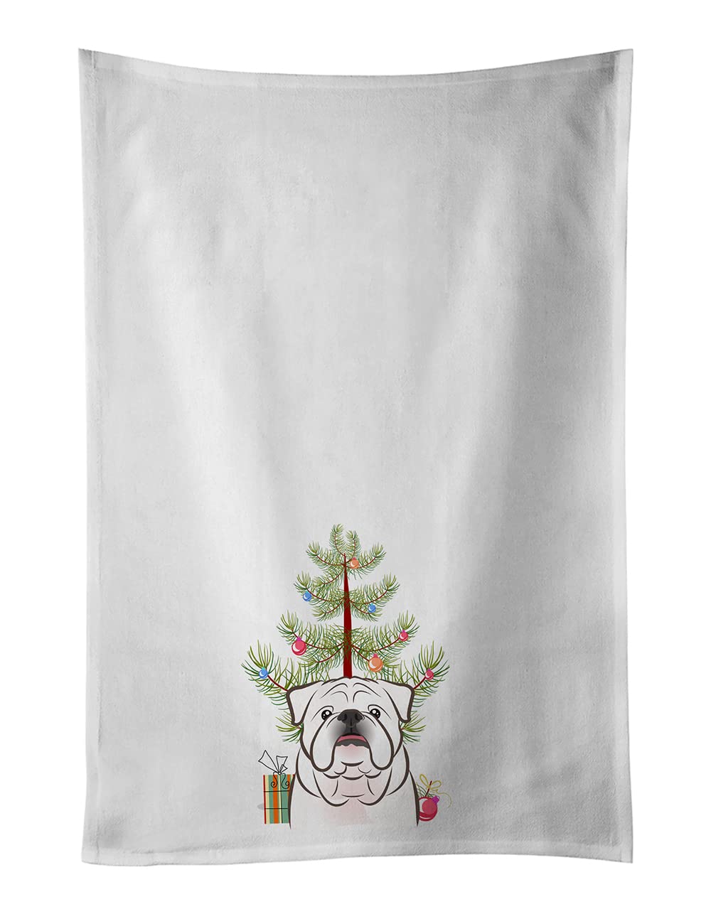 Christmas Tree and White English Bulldog  White Kitchen Towel Set of 2
