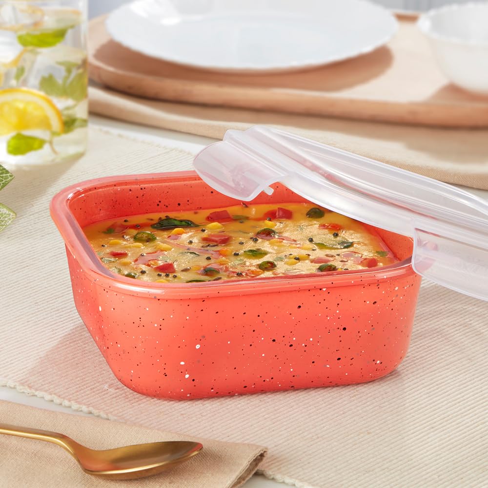 Borosil 1 L Kube Pink Food Storage Container With Air Tight Lid | Square Shape Borosilicate Glass Organiser | Microwave & Dishwa