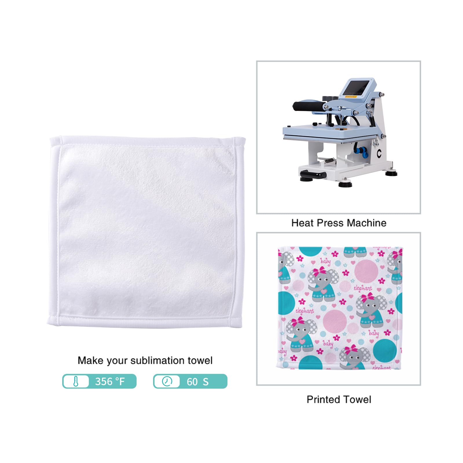 Pyd Life 12 Pack Sublimation Blanks White Towel 8 Inch Bathroom Face Hand Towel Kitchen Tea Dish Drying Cotton High Absorbent Po