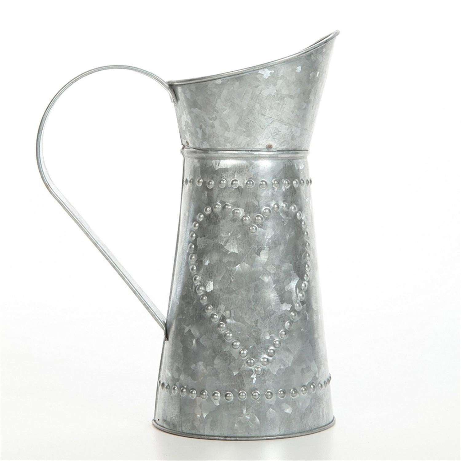Benjara Galvanized Metal Pitcher with Embossed Design, Gray