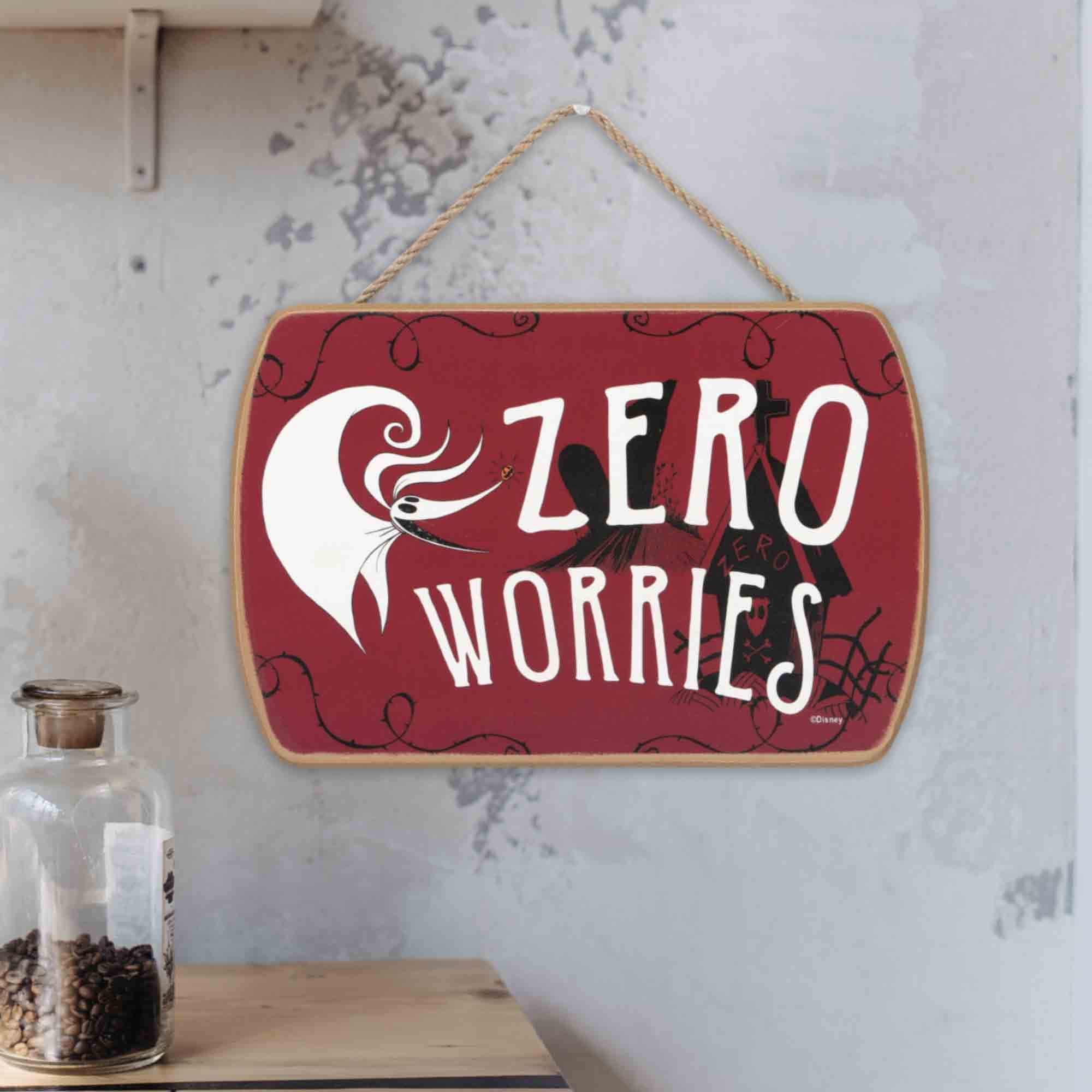 Disney The Nightmare Before Christmas Zero Worries Hanging Wood Wall Decor - Fun Zero Sign for Halloween Decorating