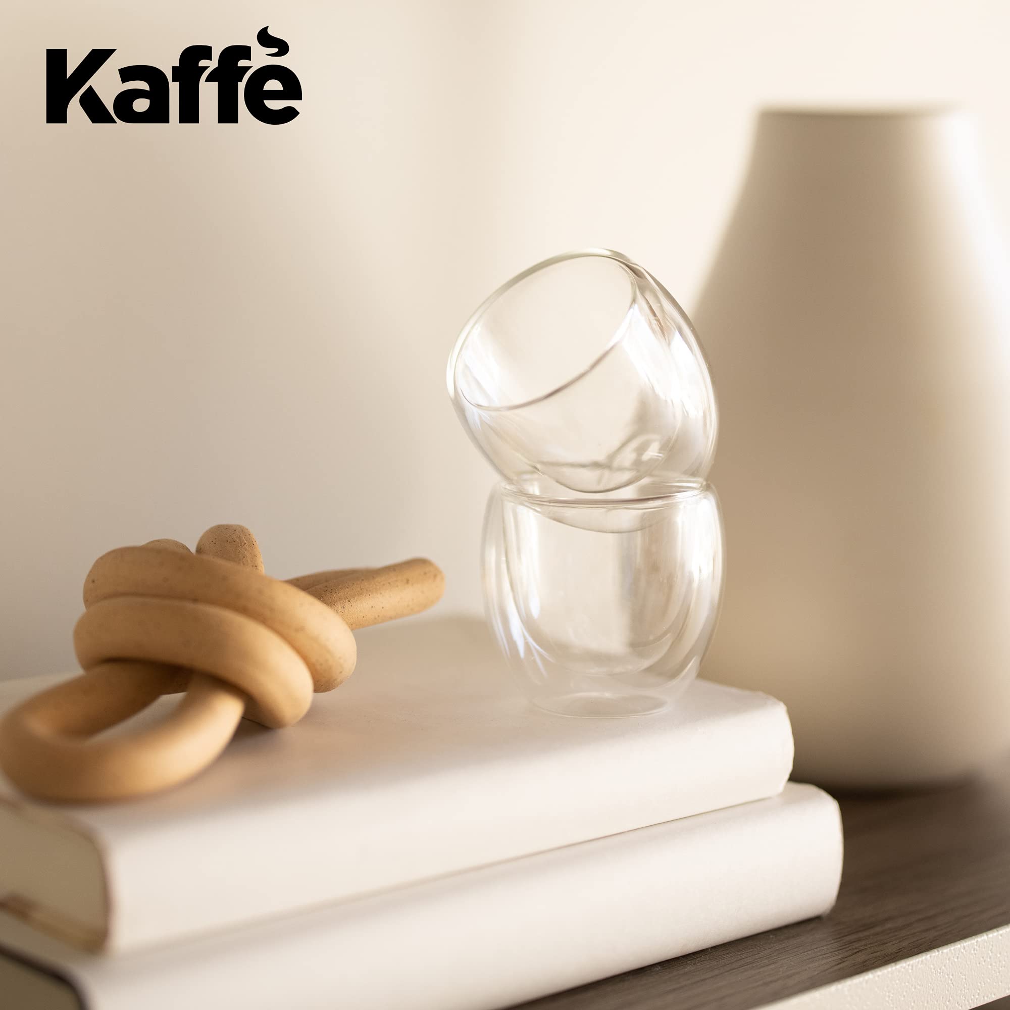 Kaffe Double Wall Insulated Glass Coffee Cups (2 X 3Oz) - Small Clear Espresso Shot Glasses - Heat Resistant Insulated Borosilic