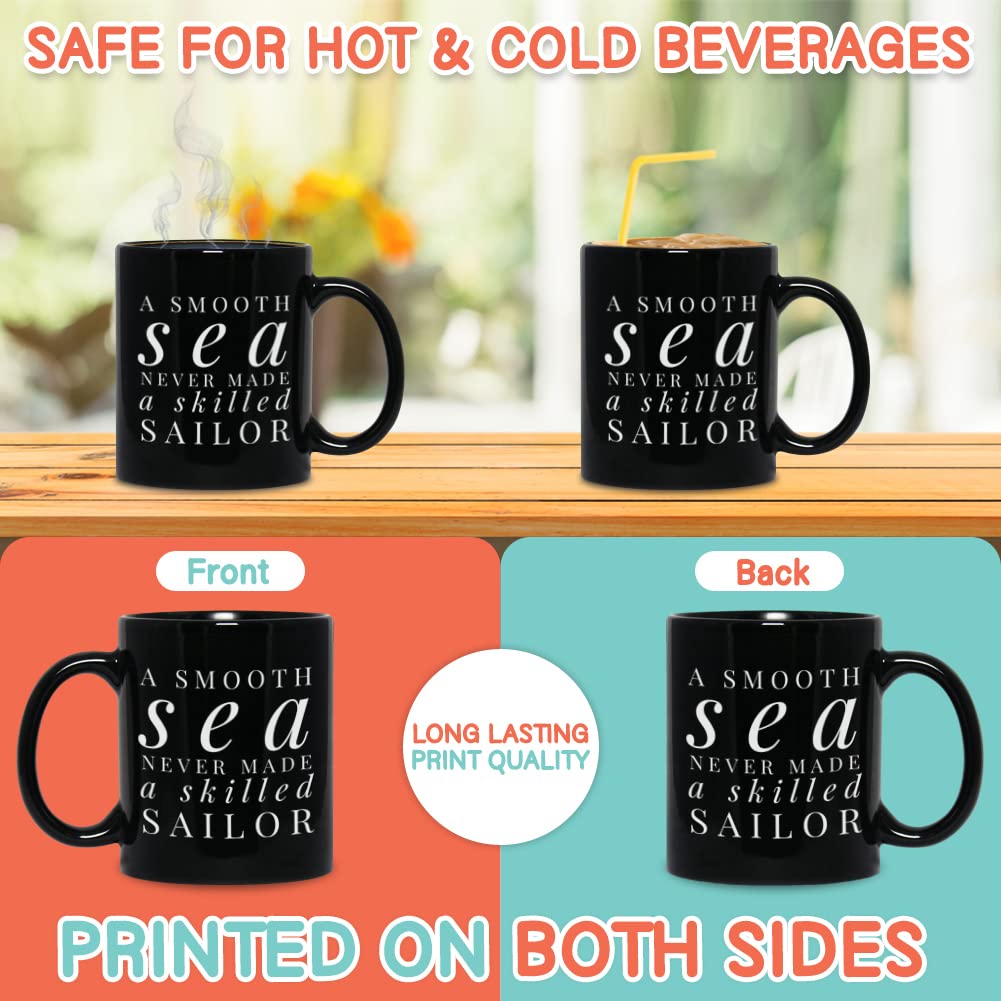 Bubble Hugs Sailor Coffee Mug 11 Oz, A Smooth Sea Never Made A Skilled Sailor Appreciation Gift Cup For Captain Seafarer Navy Bo