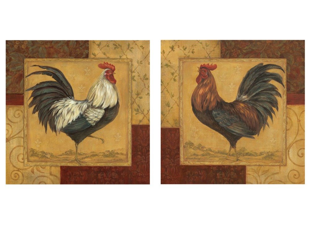 Wallsthatspeak French Chicken Farm Country Roosters Art Prints, 12 By 12-Inch, Unframed, Set Of 2