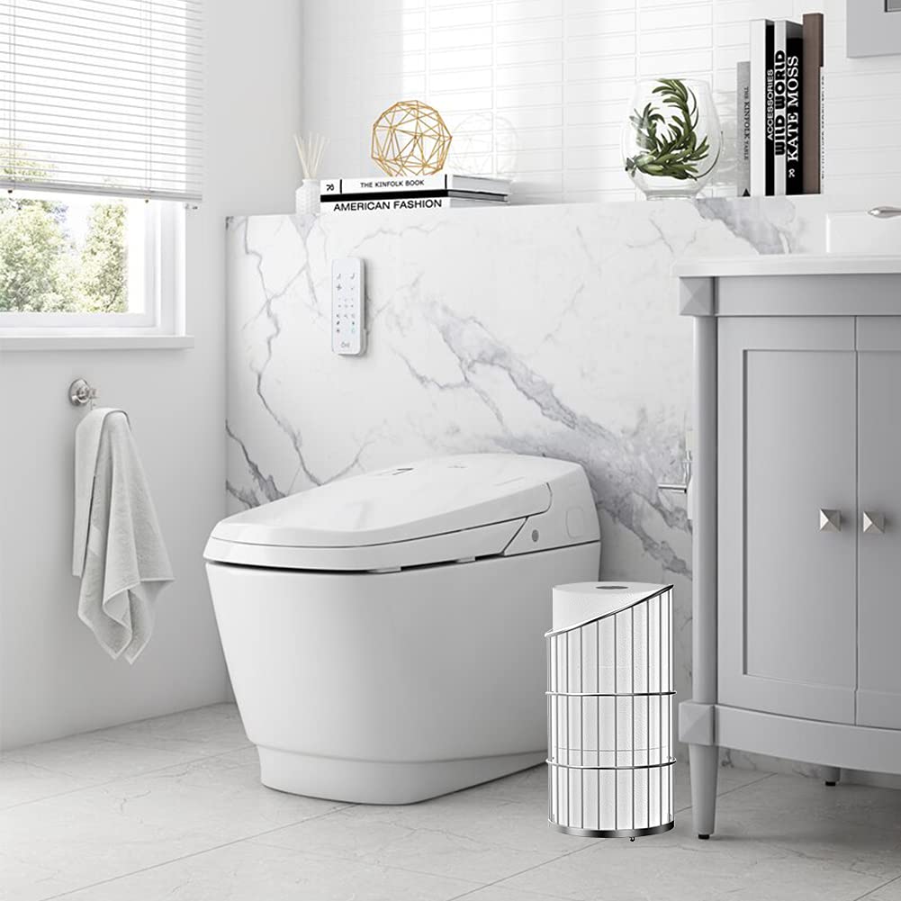 Toilet Paper Holder Stand with Storage Bathroom Toilet Tissue Roll Reserve Organizer Free Standing Dispenser Holds 3 Mega Rolls - Polished Chrome