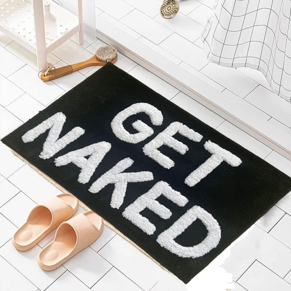 Zeeinx Get Naked Bath Mat Cute Bathroom Rugs Non Slip Microfiber Bath Rugs Funny Bathroom Decor Machine Washable Black Bath Mat