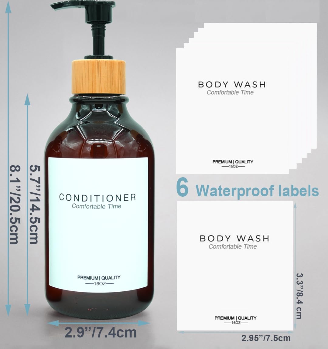 Shampoo And Conditioner Bottles, Apothecary Dispenser Bamboo Pump, Refillable Shampoo Bottles For Shampoo Lotion Oil Shower Soap