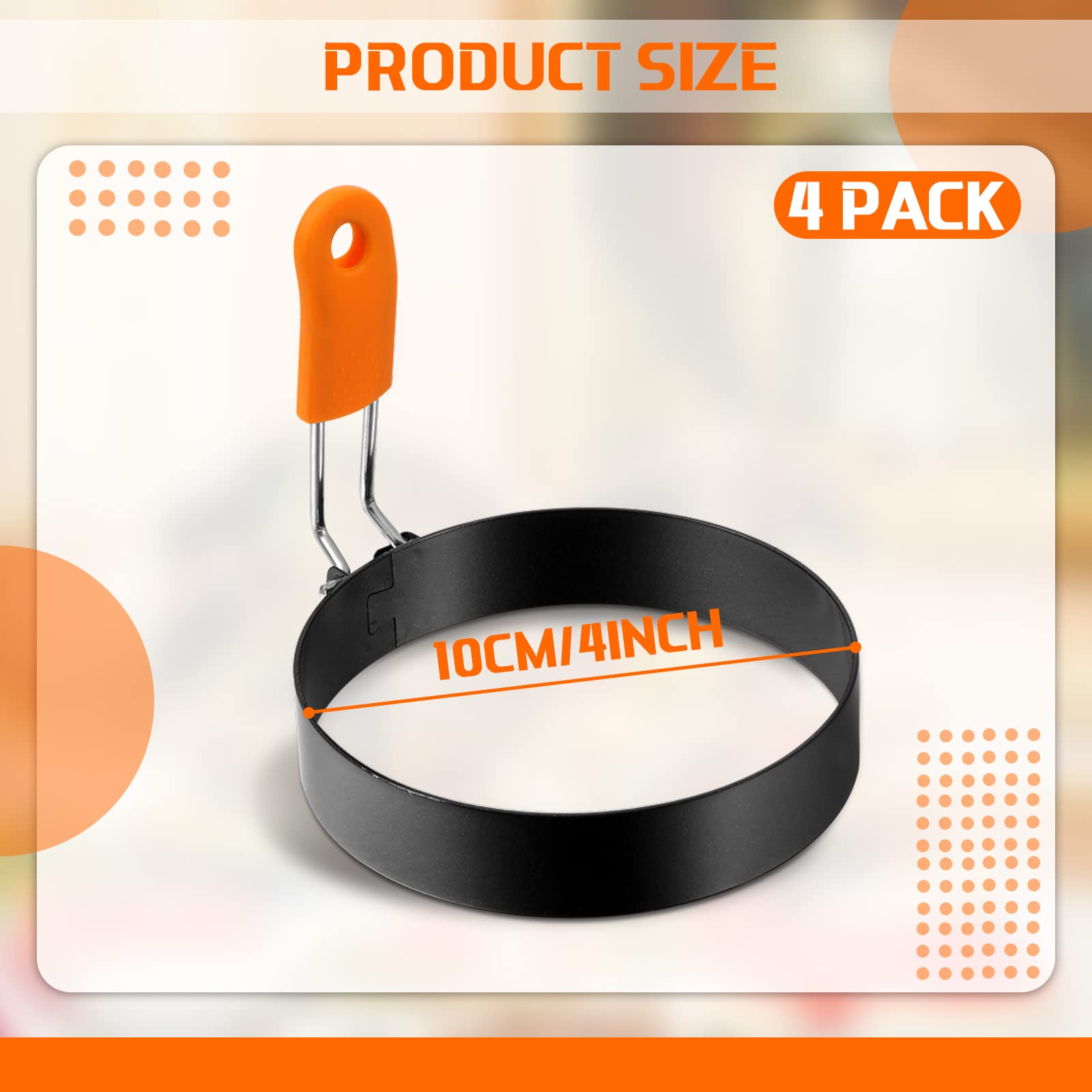 Patelai 4 Pcs Professional Egg Ring Pancake Ring Set Stainless Steel Fried Egg Ring Griddle Pancake Shapers With Orange Silicone