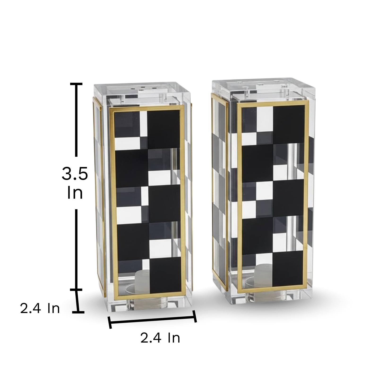 Checkered Salt and Pepper Shakers Set, Black White Square Design with 3 & 5 Holes