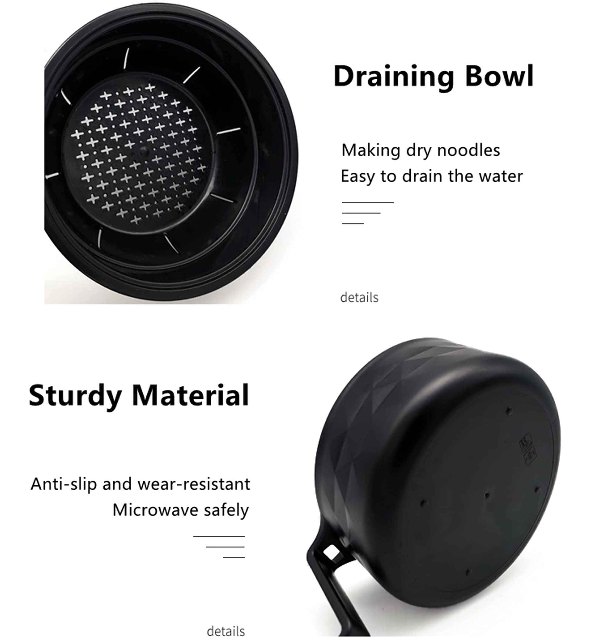 Layron Ramen Cooker Bowl Set - 33oz Microwave Noodle Bowl with Chopsticks, Black, Standard Size, Perfect for College Dorm Essentials