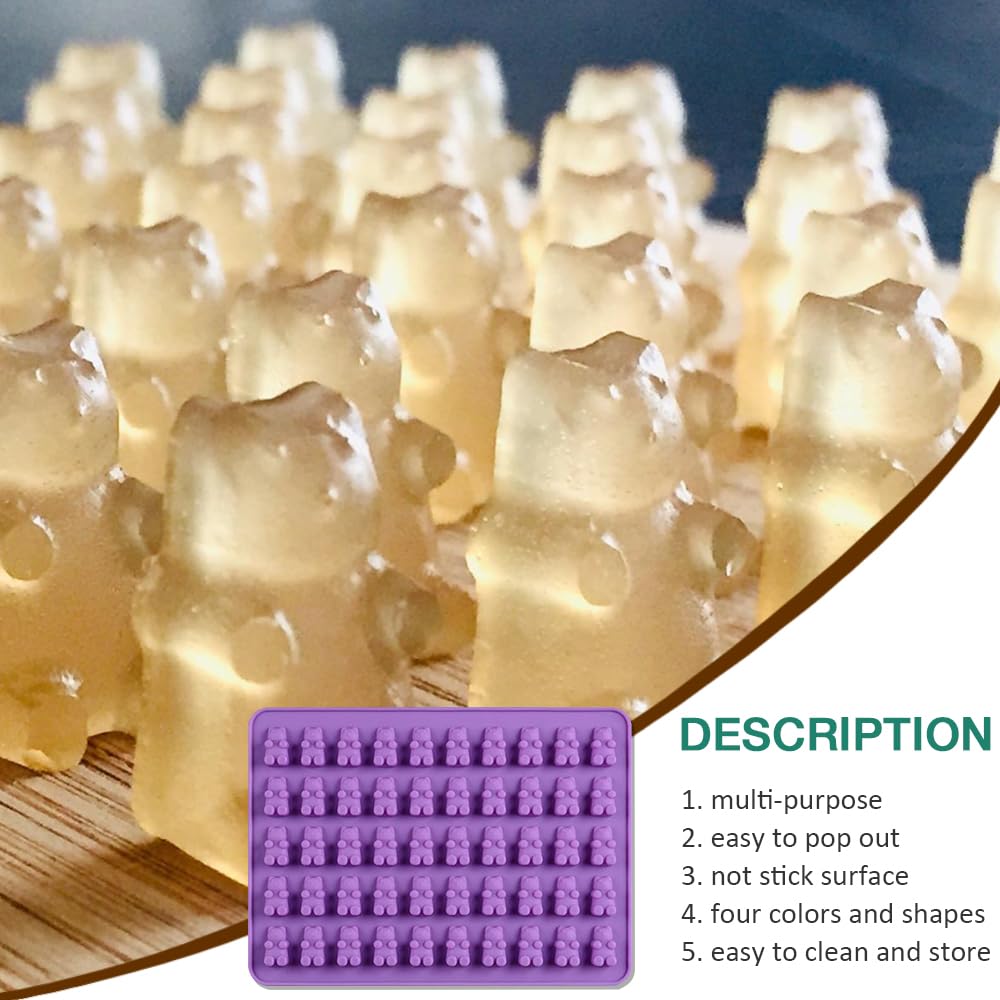 Pharamat Silicone Gummy Molds Set Of 4, Candy Molds With 2 Droppers For Convenient Filling, Chocolate Molds Set Includes Dinosau