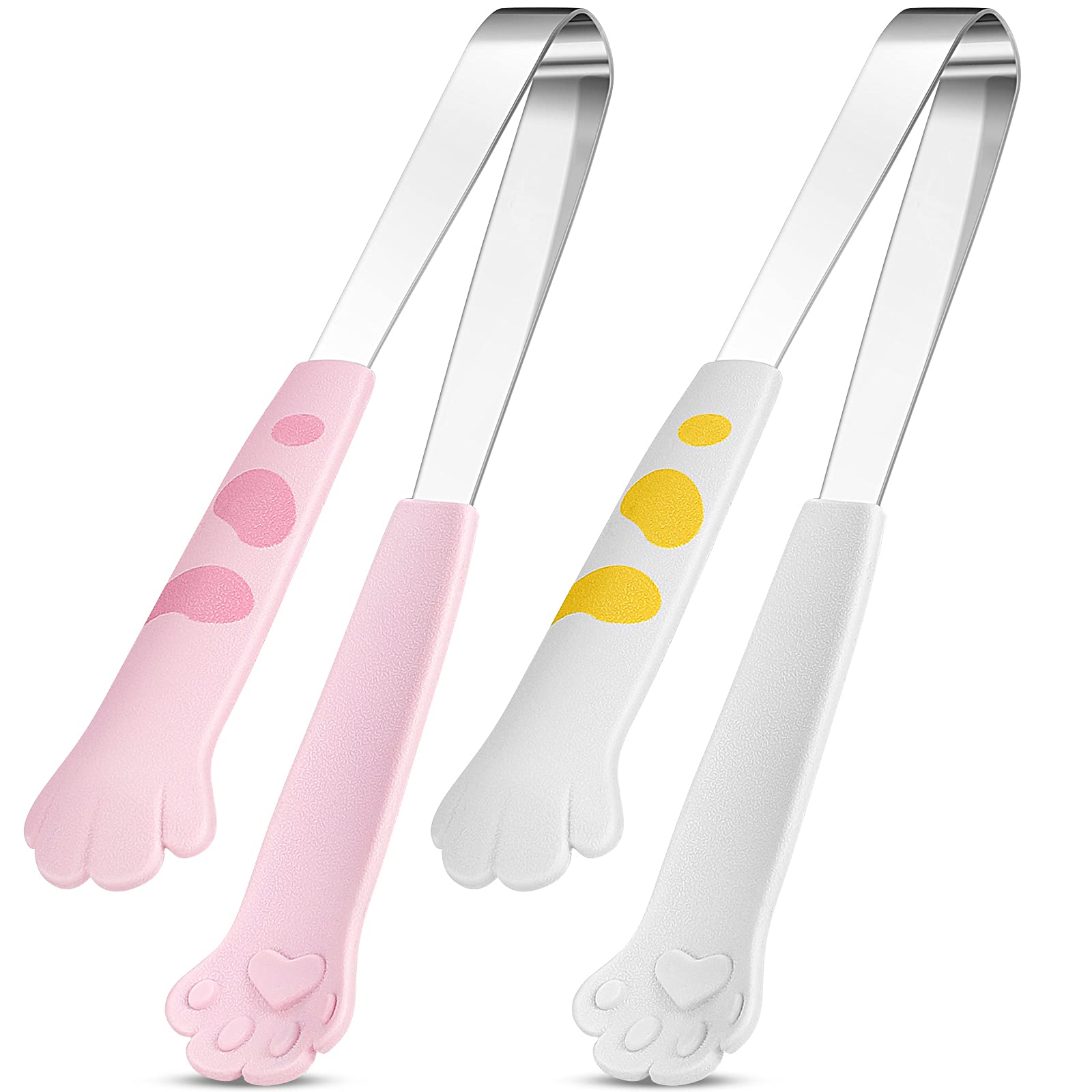 Patelai 2 Pieces 7 Inch Cat Paw Tongs, Stainless Steel And Silicone, Pink, Kitchen Tongs