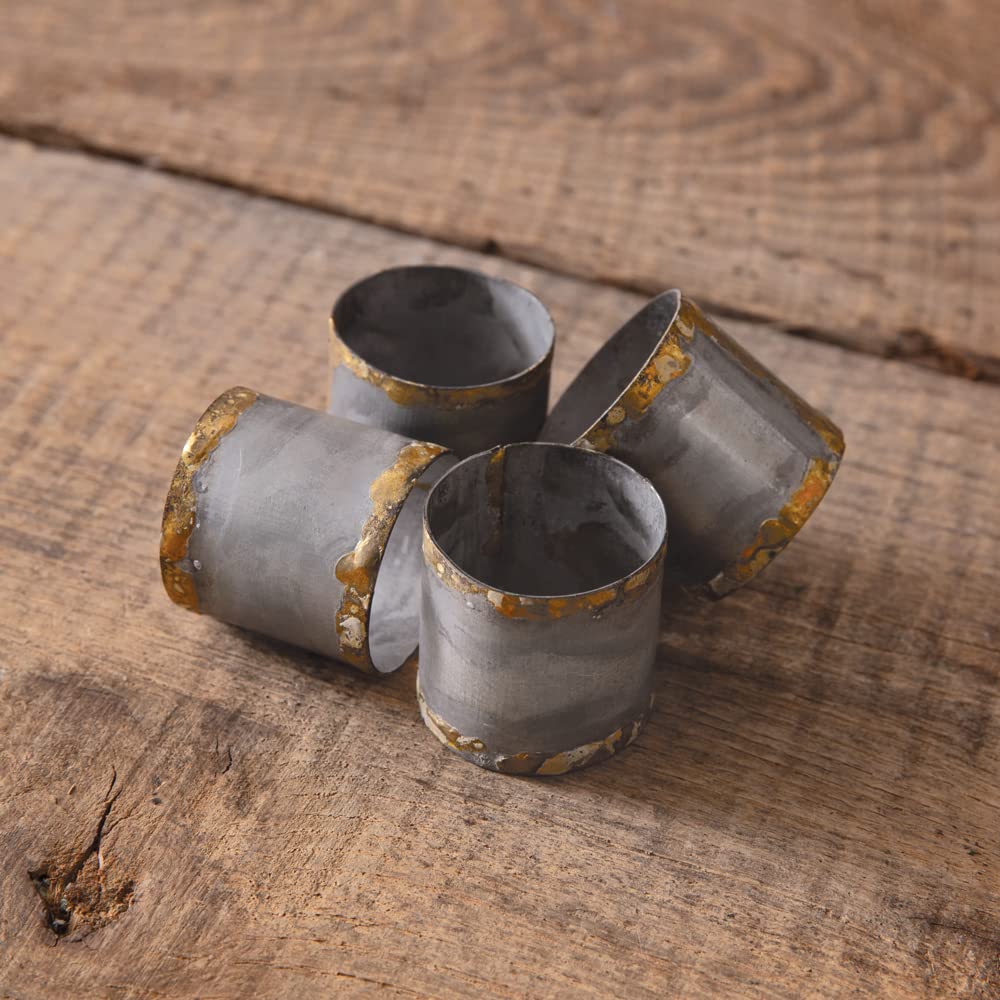 Set Of Four Galvanized & Gold Napkin Rings