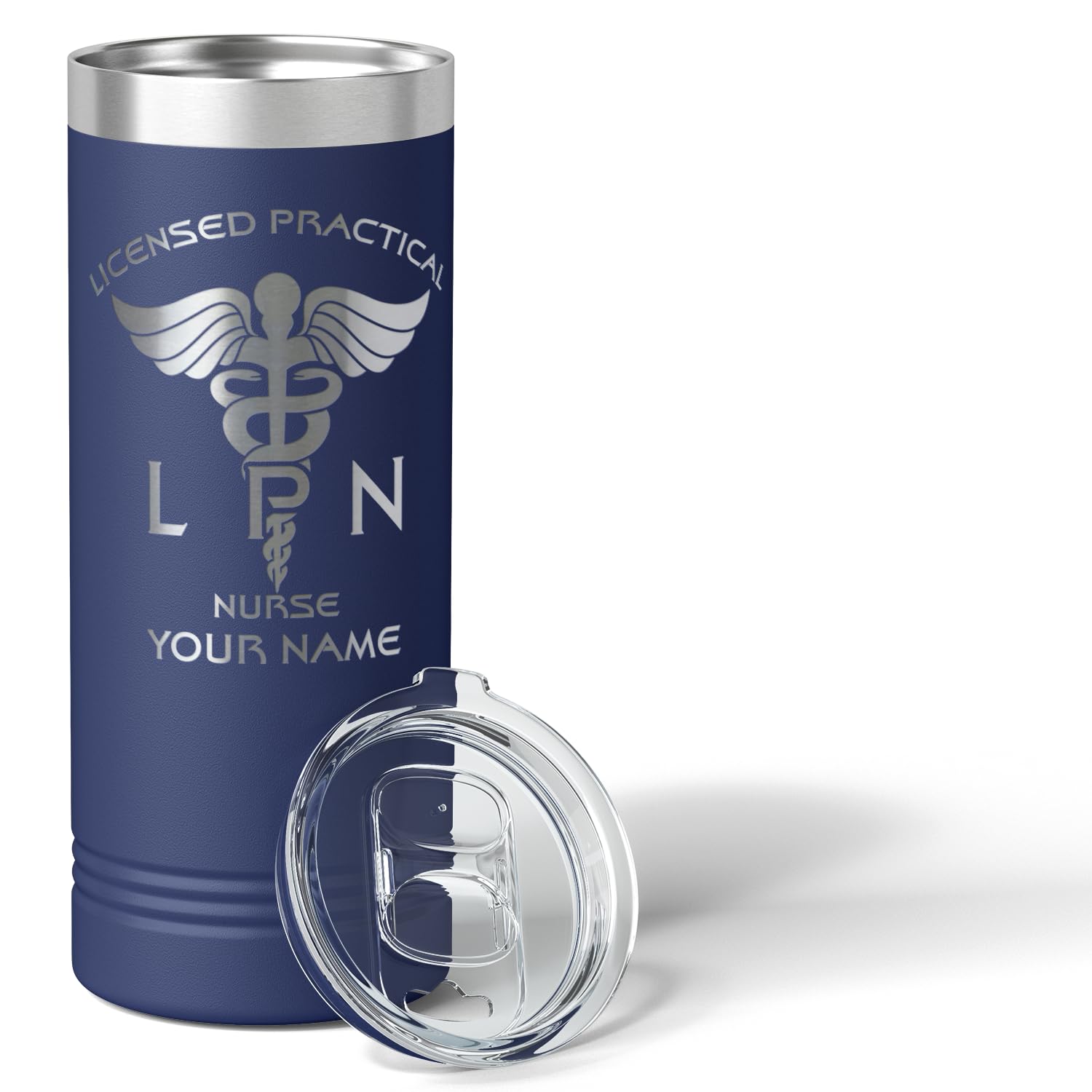 Personalized Lpn Licensed Practical Nurse Gift On Navy Blue 22 Oz Stainless Steel Skinny Tumbler Custom Engraved Gifts For Men A