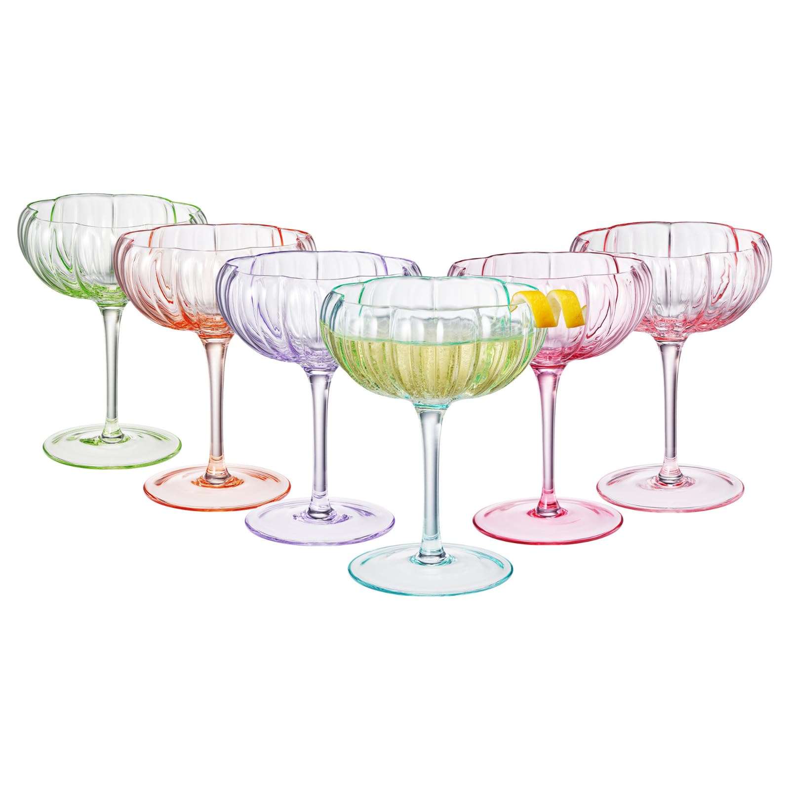 Flower Coupe Cocktail Glasses | Set of 6 | Bright Colors
