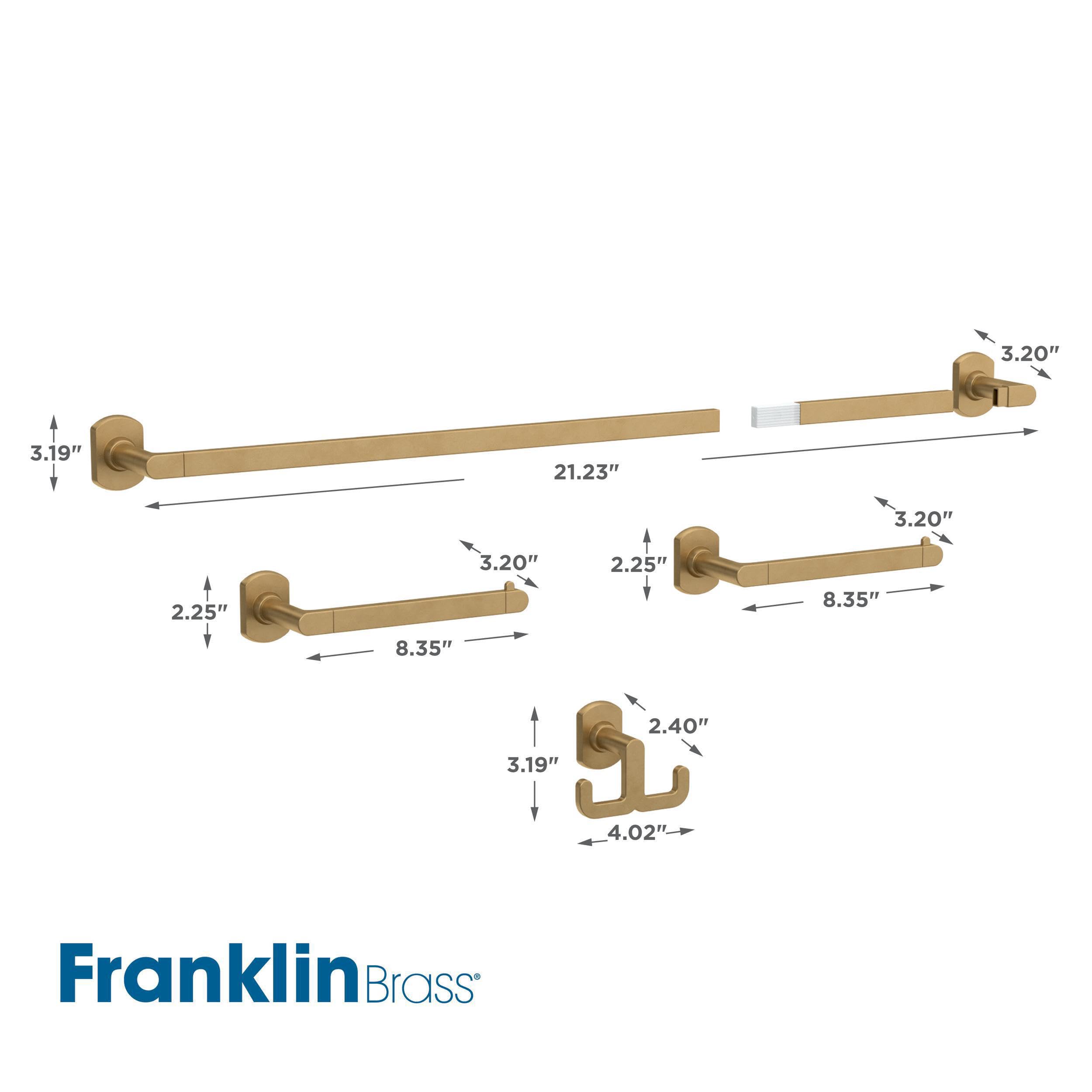 Franklin Brass Granville 4-Piece Bathroom Set Satin Gold 18 Towel Bar W/ 6 Extender, Toilet Paper Holder, Hand Towel Holder, Hoo