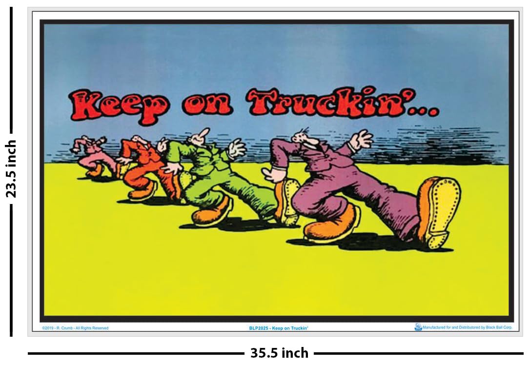 Keep On Truckin By R Crumb - Laminated Blacklight Poster - 35.5'' X 23.5''