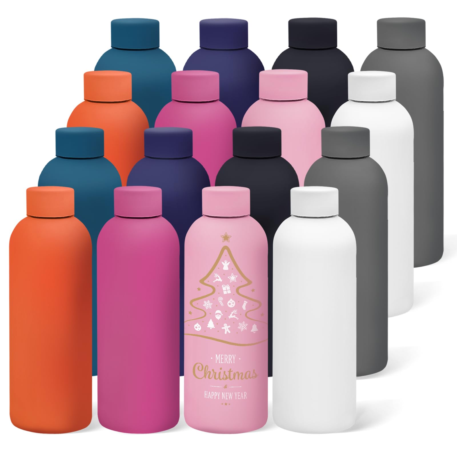 WHEATHUSK 16 Pack Stainless Steel Insulated Water Bottle 17oz Blank Double Wall Vacuum Thermal Sports Bottle Personalized Metal 