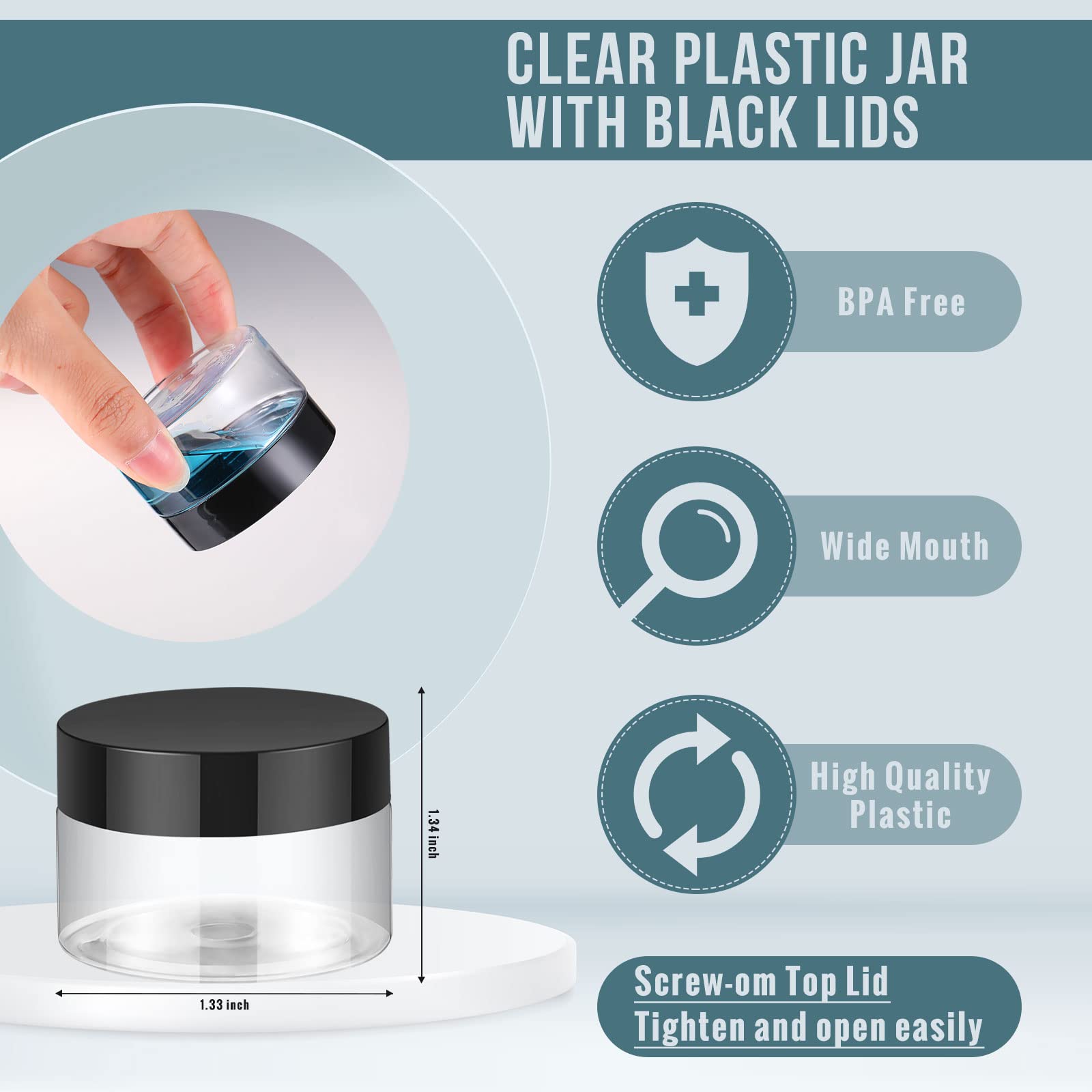 Aoriher 150 Pcs Plastic Container Jars With Lids Round Cosmetic Jars Empty Plastic Jars For Lotion, Cream, Ointments, Makeup, Ey