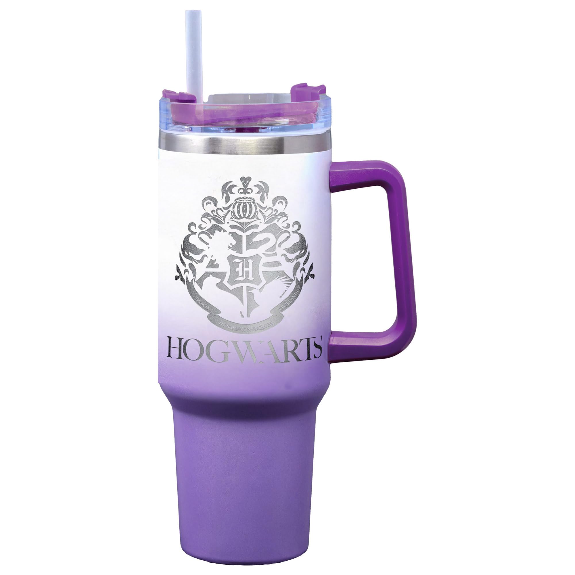Spoontiques Etched Harry Potter Stainless Steel Travel Mug, 40oz - Double Wall Insulation, Sturdy Handle, Sliding Lock Travel Li