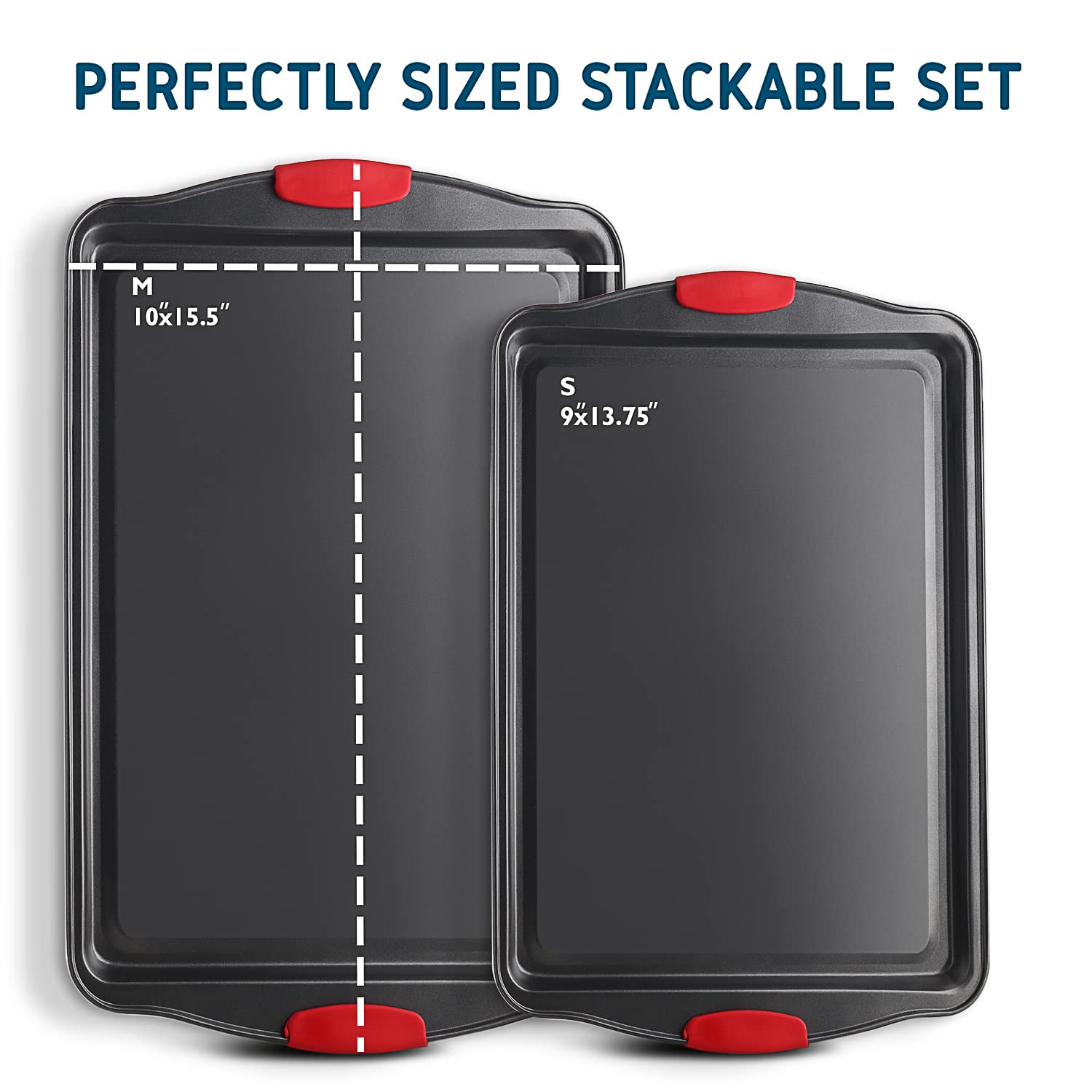 Baking Sheet Set, 2-Piece Cookie Sheet Set With Silicone Handles, Steel Baking Pan, Durable Baking Sheets For Oven, Bpa Free Coo