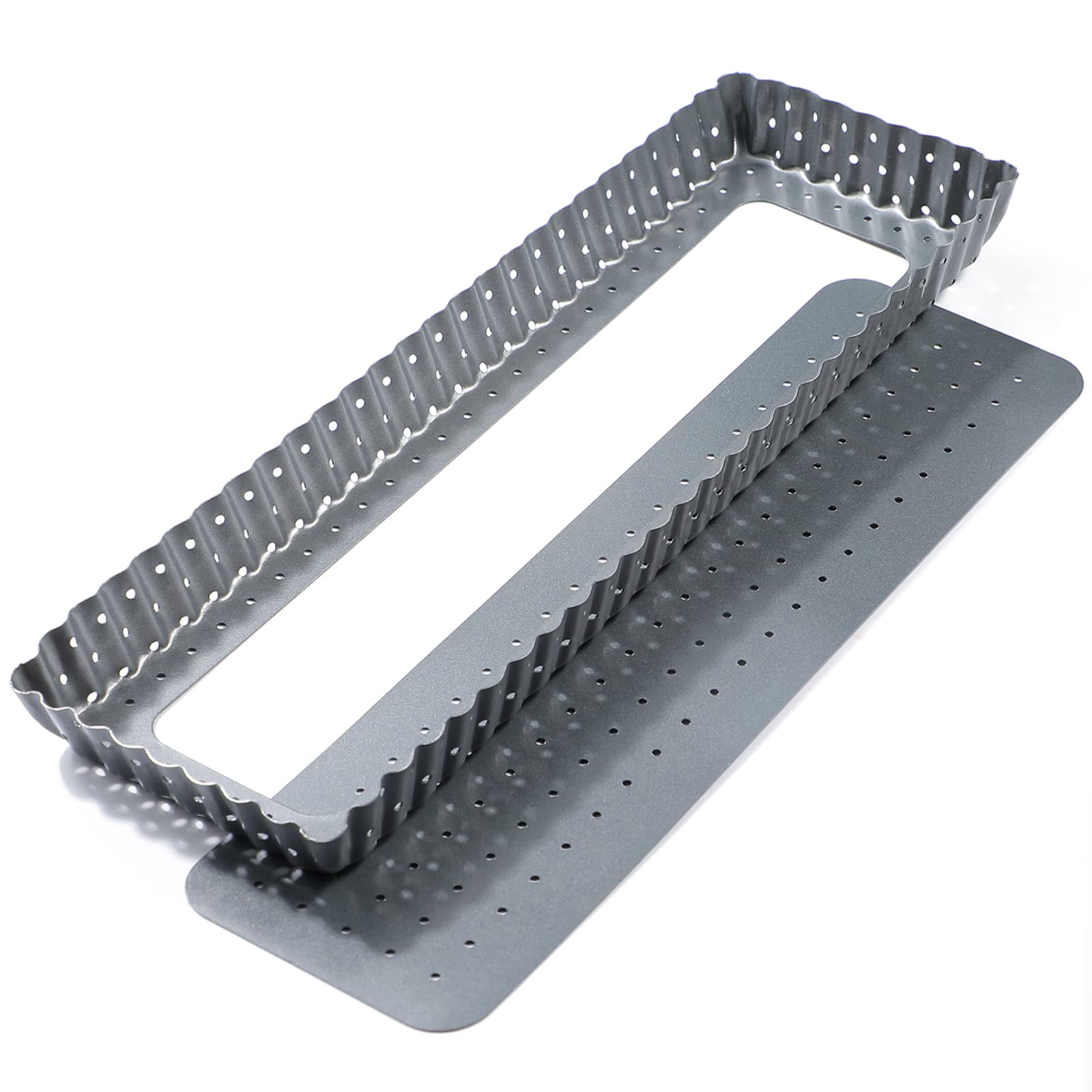 Webake Tart Pan With Removable Bottom, 14 Inch Rectangle Quiche Pan Perforated Tart Tin Nonstick Crispy Baking Tray For Fluted P