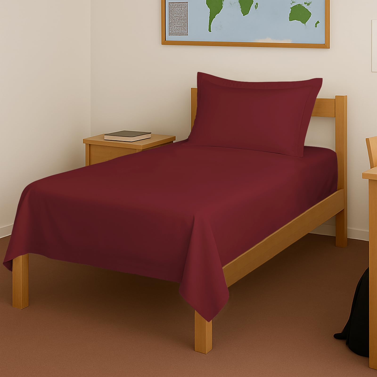 Pizuna 100% Cotton Cotton Bedsheet Single Rio Red, 400 Thread Count Long Staple Combed Cotton Flat Bedsheets 60 X100 Inches With