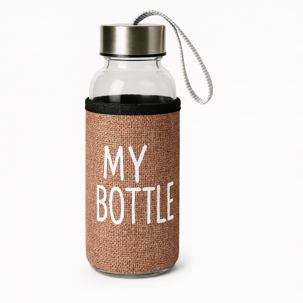 Kavach Enterprise Glass Bottle For Milk/Juice/Shake/Water Airtight Lid Drinking Bottles With Jute Cover, 300 Ml (Pack Of 1, Mult