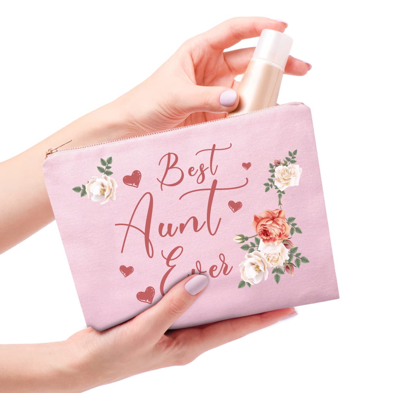 Hnoonz Best Aunt Ever Gifts,Aunt Gifts From Niece,Aunt Cosmetic Bag,Best Aunt Makeup Bag,Aunt Compact Mirror,Birthday Gifts For