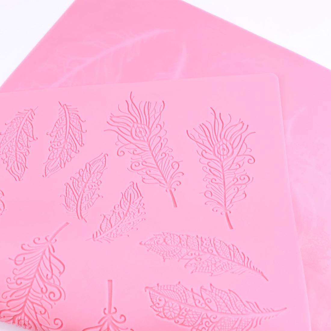 16 Inch Peacock Feather Silicone Lace Mat With Fondant Scraper, Texture Fondant Impression Embossing Decorating Mold Gum Paste C
