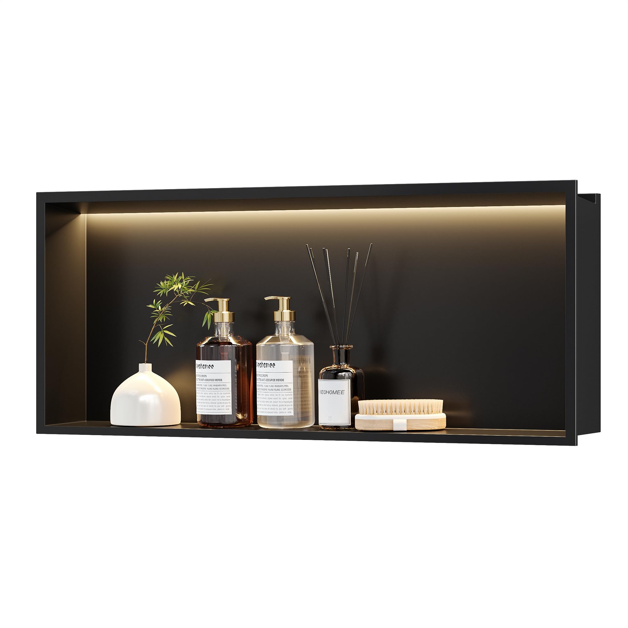 Neodrain Shower Niche, 30''X12'' Matte Black Wall Niche, Stainless Steel Wall Niche With Non-Dimmable Led Light, No Tile Needed
