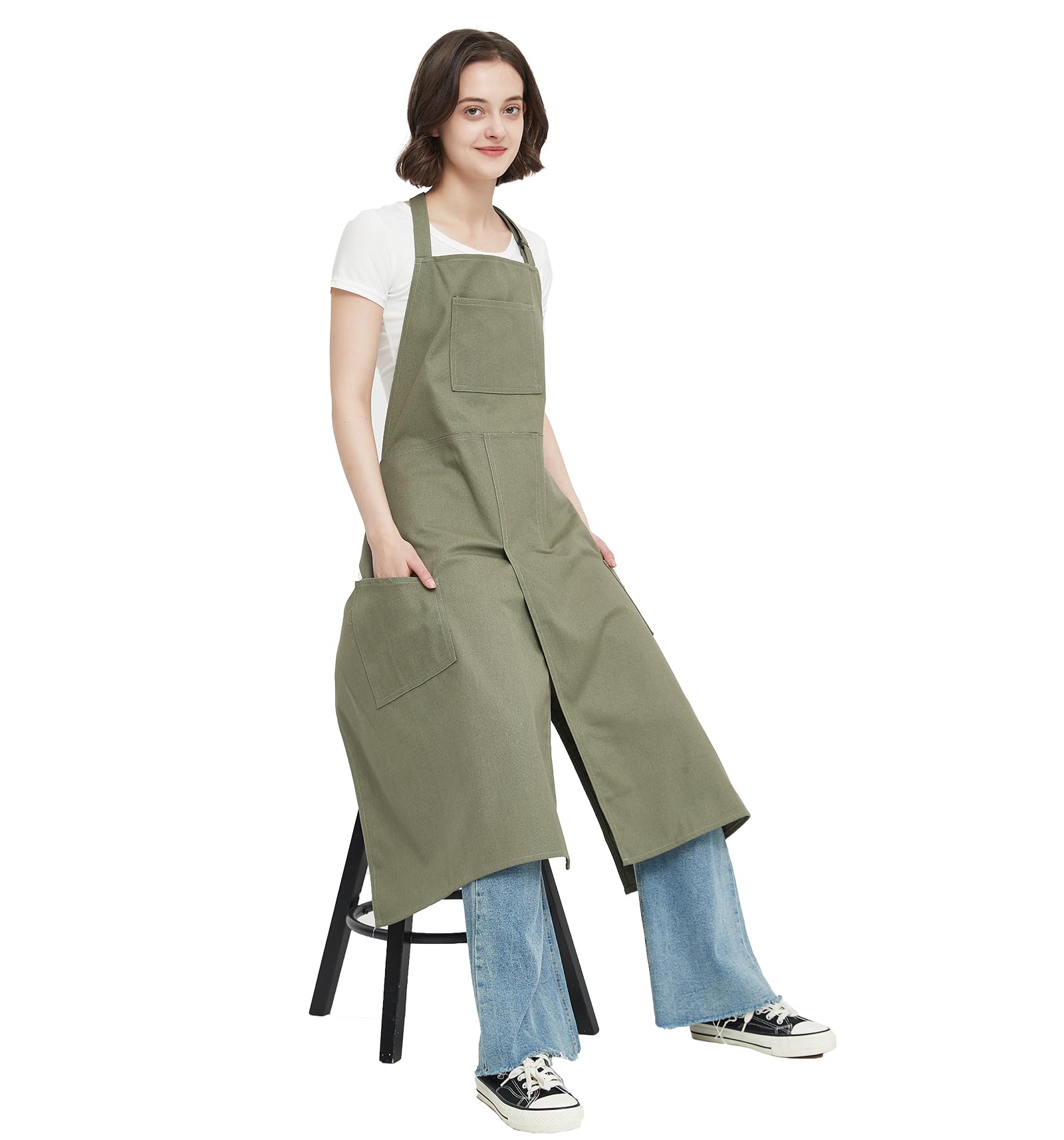 Jaspfct Pottery Apron Split Leg 43inch Artist Crafts Kitchen Florist Apron for Men Women MD028-Green L