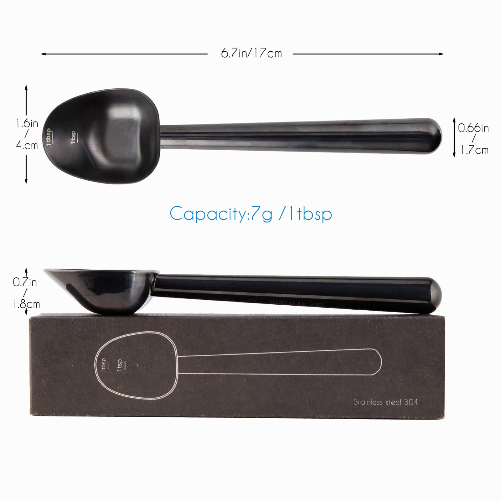 Easyworkz Stainless Steel Long Hollow Handle Coffee Scoop,7G Measuring Spoon For Ground Coffee And Loose Leaf Tea, Gunmetal Blac